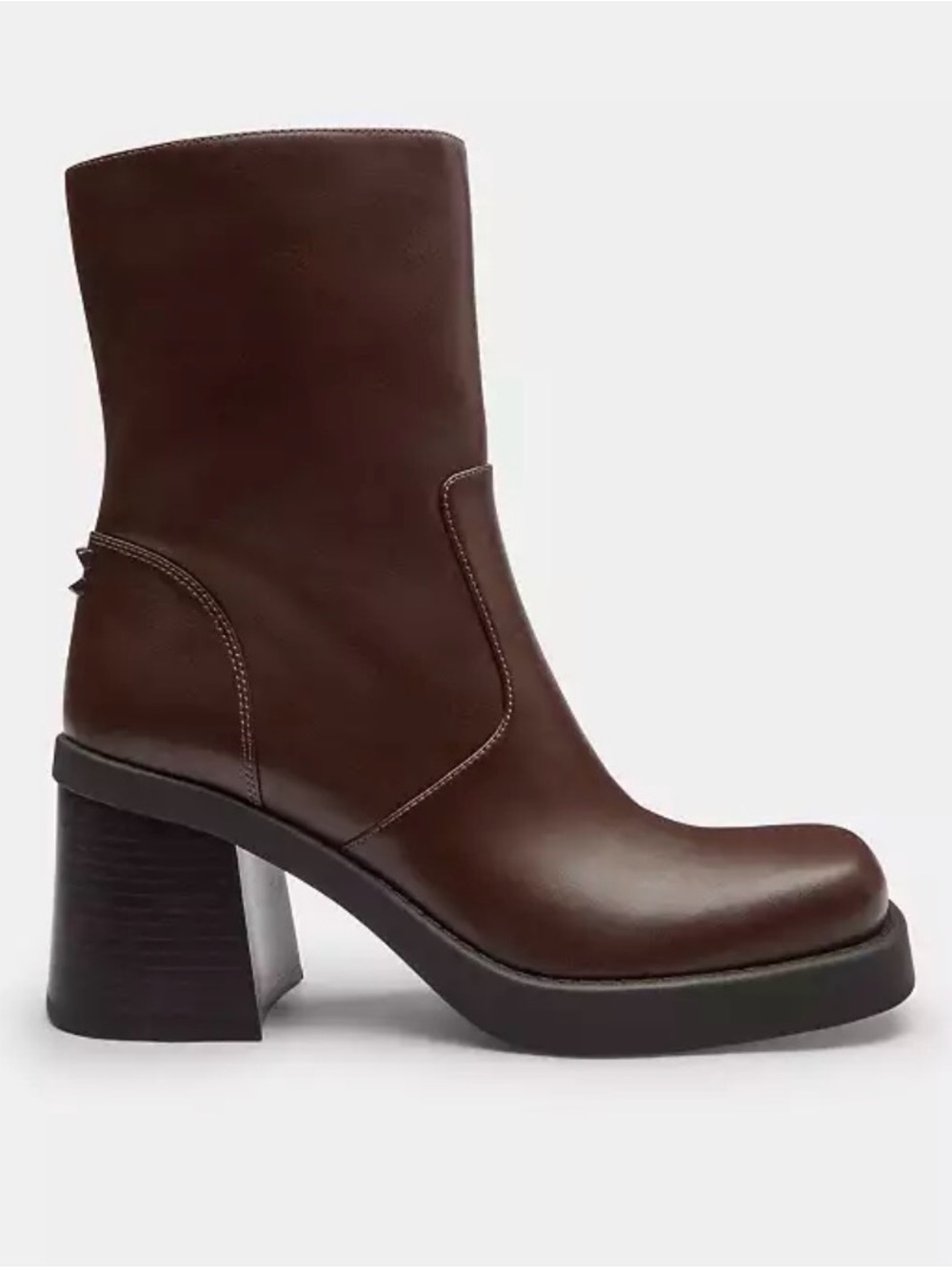 Womenβs Brown Leather Block Heel Ankle, size 9